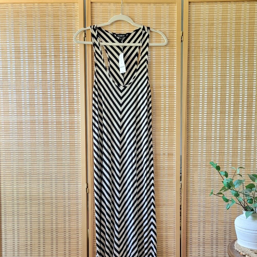 NWT BEBE Tayvon Striped Maxi Dress